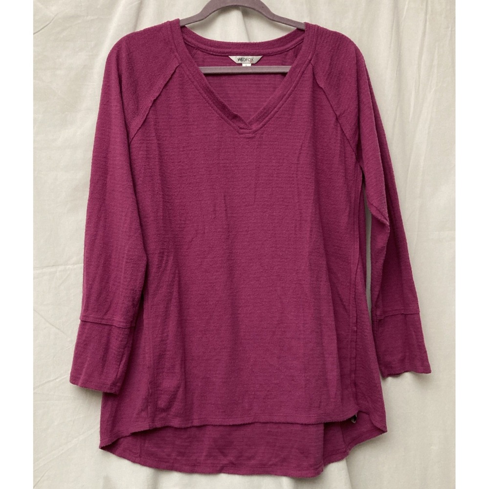 Wildfox Women's Pink Soft & Comfy Long Sleeve High-Low V-Neck‎ Sweater - SZ L
